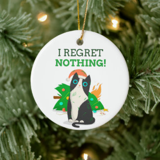 Grumpy Christmas Cat Keramik Ornament