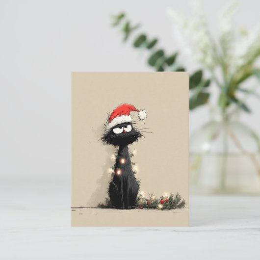 Grumpy Christmas Cat Mood Postkarte (Stehend Vorderseite)