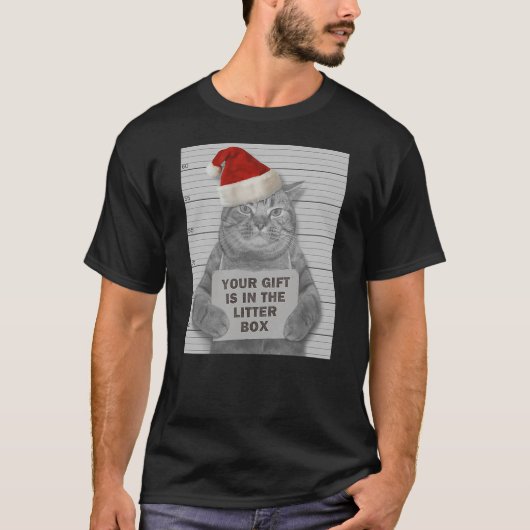 Grumpy Christmas Cat Mugshot Litter Box T-Shirt (Vorderseite)
