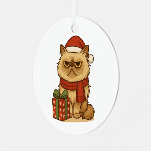 Grumpy Christmas Cat Ornament Aus Metall (Vorderseite links)