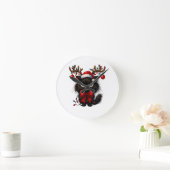 Grumpy Christmas Cat with Santa Hat and Antlers Runde Wanduhr (Zuhause)