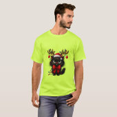 Grumpy Christmas Cat with Santa Hat and Antlers T-Shirt (Vorne ganz)