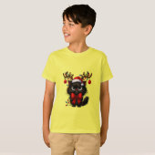 Grumpy Christmas Cat with Santa Hat and Antlers T-Shirt (Vorne ganz)