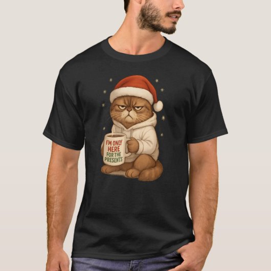 Grumpy Christmas Cat with Santa Hat T-Shirt (Vorderseite)