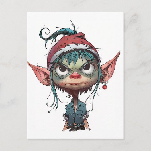 Grumpy Christmas Elf Attitude Feiertagspostkarte (Vorderseite)