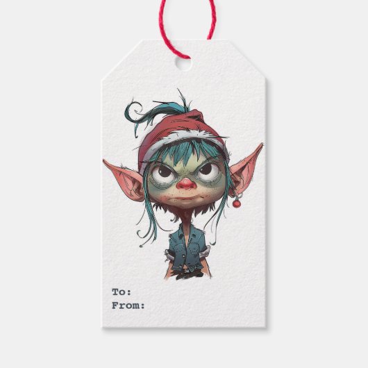 Grumpy Christmas Elf Attitude Geschenkanhänger (Vorderseite)