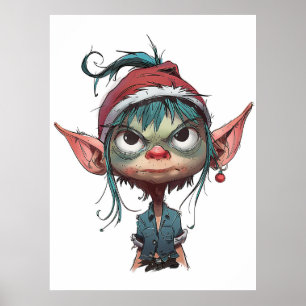 Grumpy Christmas Elf Attitude Poster