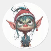 Grumpy Christmas Elf Attitude Runder Aufkleber (Vorderseite)