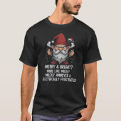 Grumpy Christmas Gnome Tangled Lights Black Cat T-Shirt (Vorderseite)