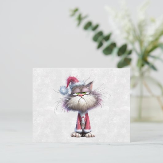 Grumpy Christmas Kitten Postkarte (Stehend Vorderseite)