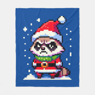 Grumpy Christmas Raccoon - Funny Pixel Art Holiday Fleecedecke