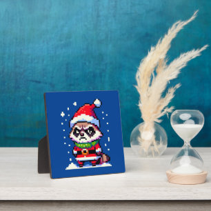 Grumpy Christmas Raccoon - Funny Pixel Art Holiday Fotoplatte