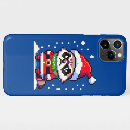 Grumpy Christmas Raccoon - Funny Pixel Art Holiday iPhone Hülle (Rückseite (Horizontal))