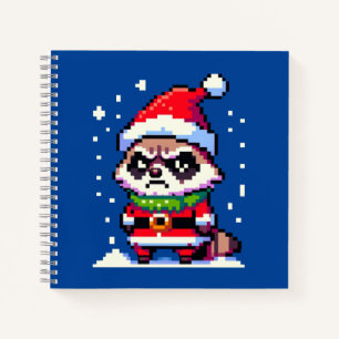 Grumpy Christmas Raccoon - Funny Pixel Art Holiday Notizblock