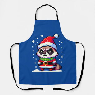 Grumpy Christmas Raccoon - Funny Pixel Art Holiday Schürze