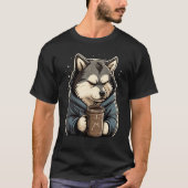 Grumpy Coffee Dog on Coffee Alaskan Malamute T-Shirt (Vorderseite)