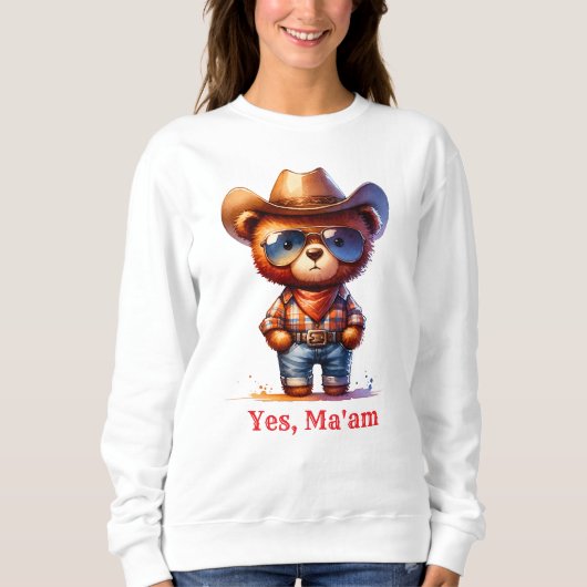 Grumpy Cowboy Buchfreund Ja Ma'am Teddybär Sweatshirt (Vorderseite)