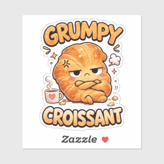 Grumpy Croissant Custom-Cut Vinyl Sticker (Blatt)