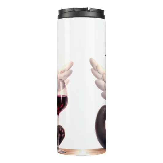 Grumpy Cupid Katze mit Wein Thermosbecher (Rückseite)