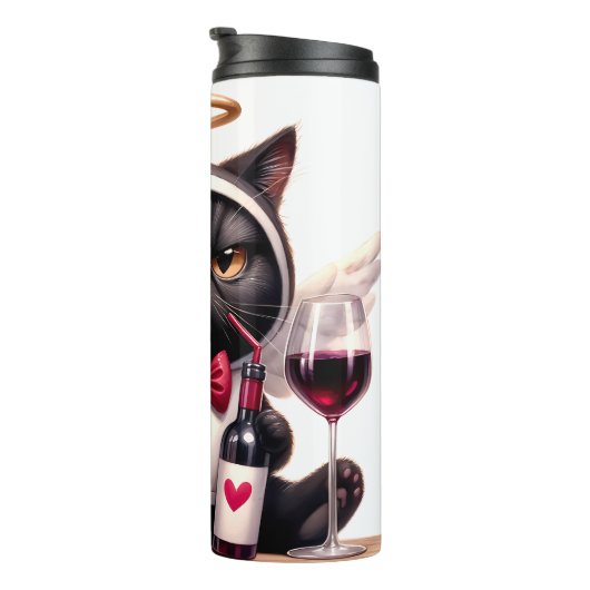 Grumpy Cupid Katze mit Wein Thermosbecher (Nach rechts gedreht)