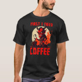 Grumpy Devil - First I Need Coffee - Saying Premiu T-Shirt (Vorderseite)