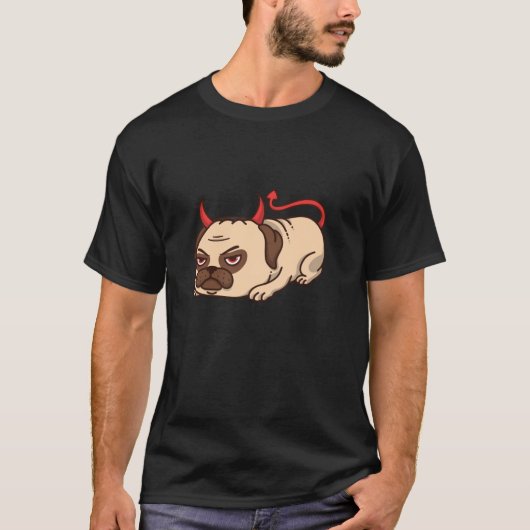 Grumpy Devil Mops Cartoon T-Shirt (Vorderseite)
