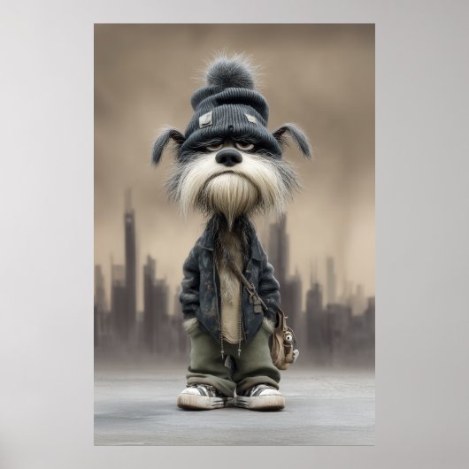 Grumpy Dog in Streetwear Poster (Vorne)