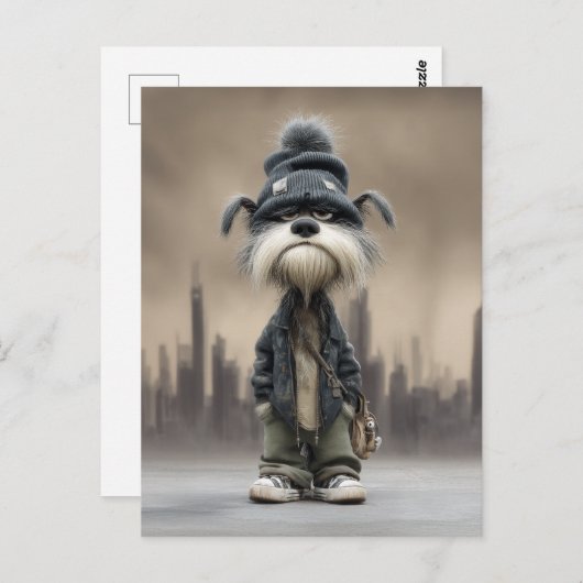 Grumpy Dog in Streetwear Postkarte (Vorne/Hinten)