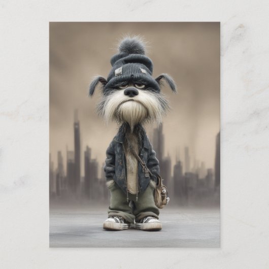 Grumpy Dog in Streetwear Postkarte (Vorderseite)