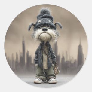 Grumpy Dog in Streetwear Runder Aufkleber