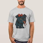 Grumpy Drooling Pug with Red Bow – Funny Dog Attit T-Shirt (Vorderseite)