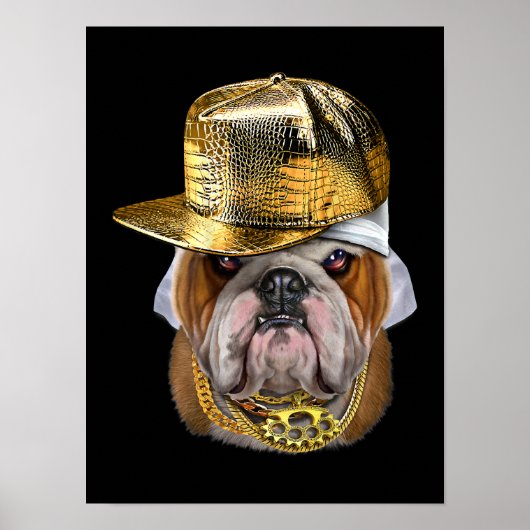 Grumpy English Bulldog mit Hip Hop Rapper Poster (Vorne)