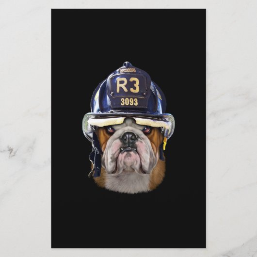 Grumpy English Bulldog Wear Firefighter Helm Briefpapier (Vorderseite)