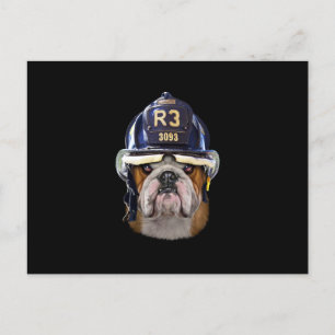 Grumpy English Bulldog Wear Firefighter Helm Feiertagspostkarte