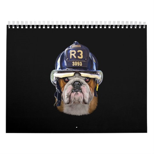 Grumpy English Bulldog Wear Firefighter Helm Kalender (Titelbild)