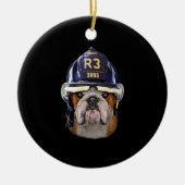 Grumpy English Bulldog Wear Firefighter Helm Keramik Ornament (Vorne)