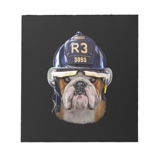 Grumpy English Bulldog Wear Firefighter Helm Notizblock (Vorderseite)