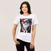 Grumpy Fat Cat in einem Weihnachtshut: Feiernder S Tri-Blend Shirt (Vorderseite voll)