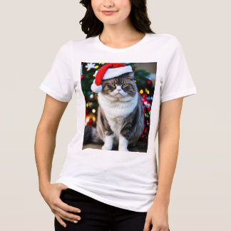 Grumpy Fat Cat in einem Weihnachtshut: Feiernder S Tri-Blend Shirt