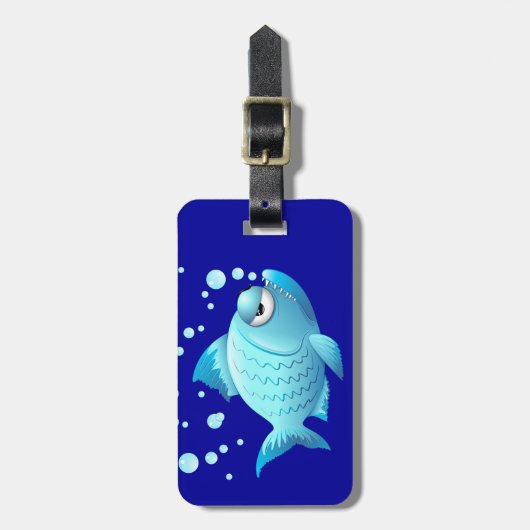 Grumpy Fish Cartoon Gepäckanhänger (Vorderseite vertikal)