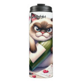 Grumpy Fluffy Katze mit Wein Thermosbecher (Vorderseite)