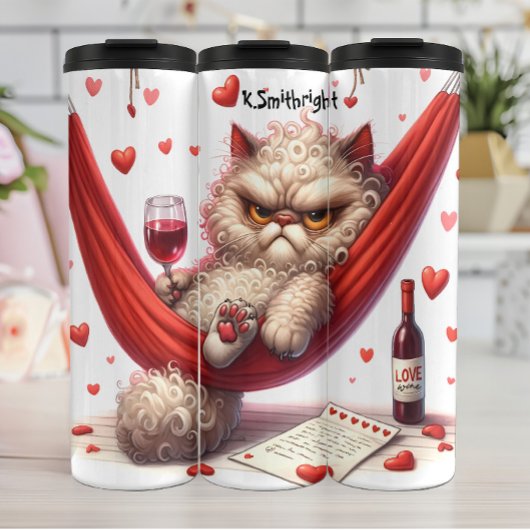 Grumpy Fluffy Katze mit Wein Thermosbecher