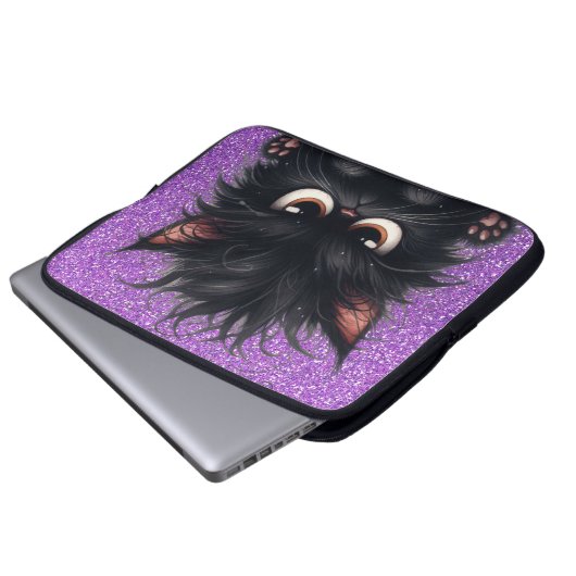 GRUMPY FLUFFY WENIG SCHWARZ KITTEN LAPTOPSCHUTZHÜLLE (Vorne Knopf)