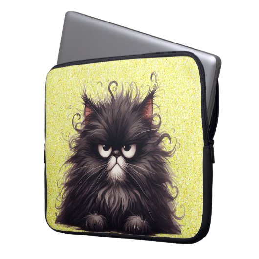 GRUMPY FLUFFY WENIG SCHWARZ KITTEN LAPTOPSCHUTZHÜLLE (Vorderseite Links)