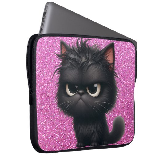 GRUMPY FLUFFY WENIG SCHWARZ KITTEN LAPTOPSCHUTZHÜLLE (Vorne Rechts)