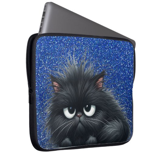 GRUMPY FLUFFY WENIG SCHWARZ KITTEN LAPTOPSCHUTZHÜLLE (Vorne Rechts)