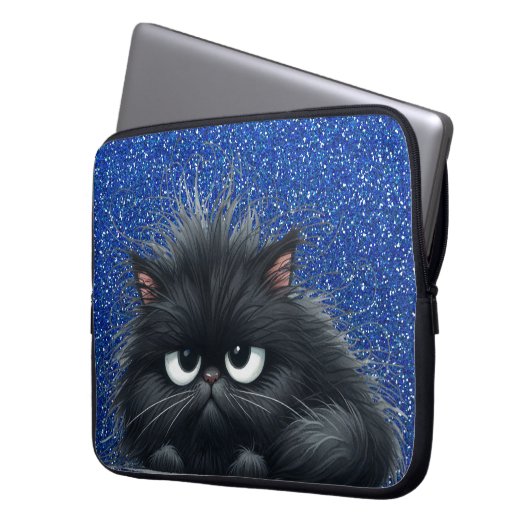 GRUMPY FLUFFY WENIG SCHWARZ KITTEN LAPTOPSCHUTZHÜLLE (Vorderseite Links)