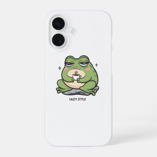 Grumpy Frog mit einer winzigen Tasse Kaffee iPhone 16 Hülle (Rückseite)