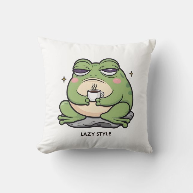 Grumpy Frog mit einer winzigen Tasse Kaffee Kissen (Vorderseite)