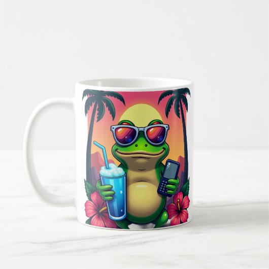 Grumpy Frog Y2K Vaporwave Tropisch Retro 2002 Flip Kaffeetasse (Links)